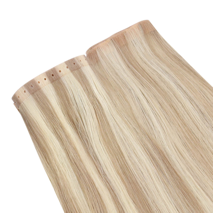 Virgin Hair Weft Extension Invisible Hole PU Flat Weft Double Drawn# 18/613