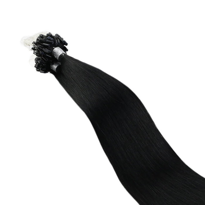 Pre Bonded Micro Ring Jet Black 100% Real Human Hair Extensions #1