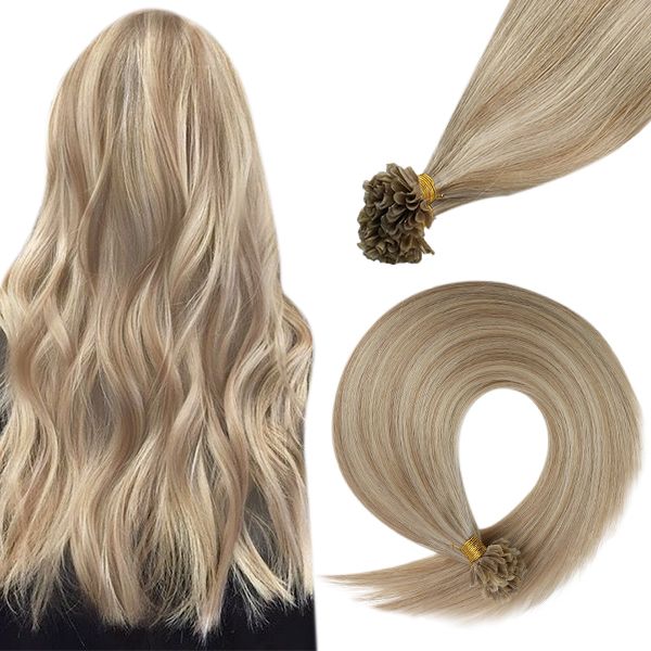 U Tip Human Hair Extensions Highlighted Blonde Color #16/22