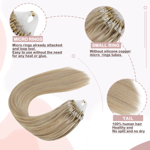 Blonde Highlights #18/613 Micro Ring Beads Remy Human Hair Extensions, 22 / 50g / Blonde