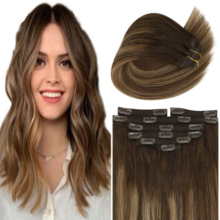 Clip In Human Hair Extensions Clip In Extensions Balayage Color#4/27 —  Sunnyhair