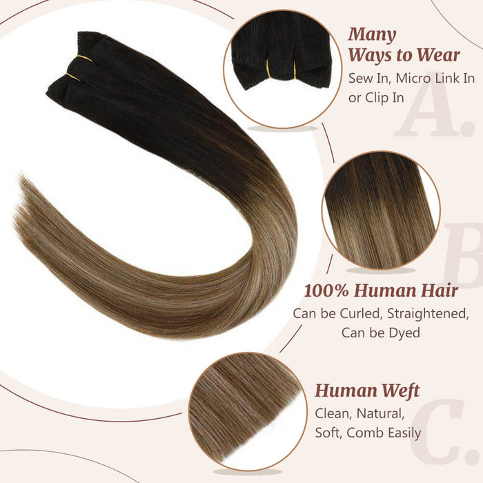 Full Shine Hair Weft Human Hair 16 inch Sew in Hair 1B Off Black Silky  Straight Bundles Full Head 100g