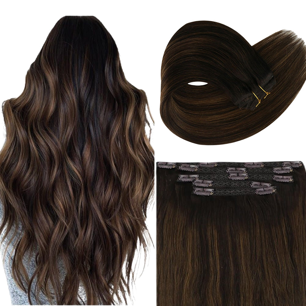 Sunny Human Hair Weft 20 inch Medium Brown and Caramel Blonde Highlights  Real Human Hair 100g