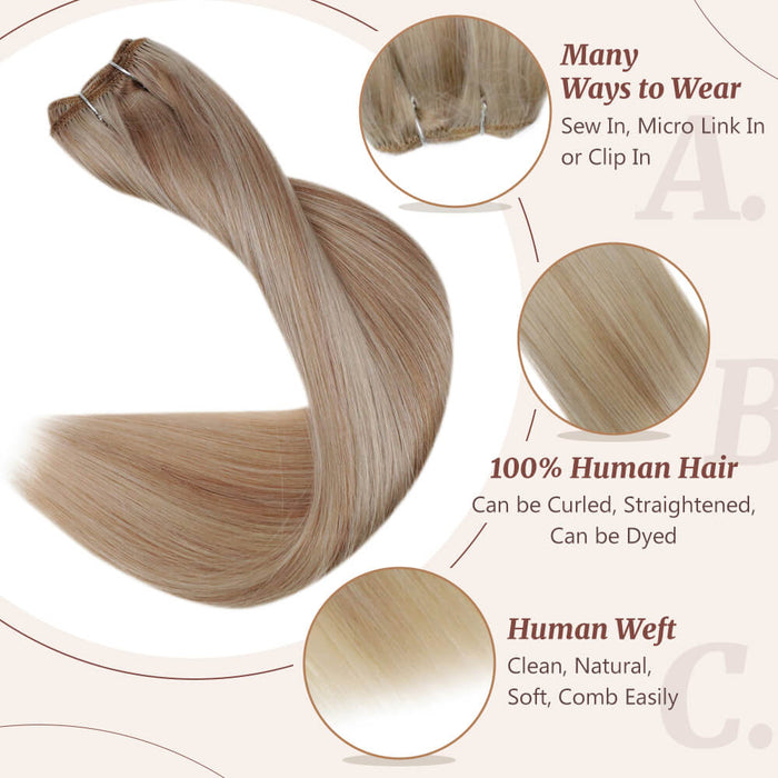 Sew Hair Extensions Human Hair  Invisible Flat Weft Human Hair