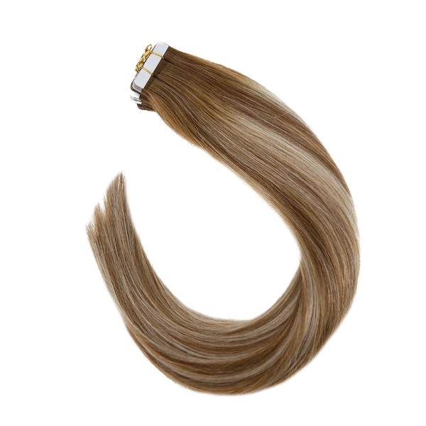 Sunny Tape In Hair Extensions Remy Human Hair Blonde Ombre Tape in Hair Extensions Ombre Dark Brown to Platinum Blonde Balayage Seamless Straight Tape Real Hair Extensions 20 Inch 50g 20 Pcs