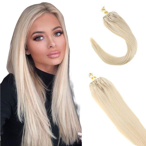 White Blonde #60 Micro Ring Beads Remy Human Hair Extensions, 20 / 100g / Blonde