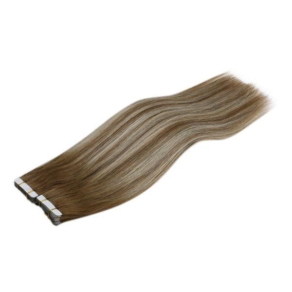 balayage color chestnut brown and platinum blonde fading to chestnut brown remy tape in hair extensions long and silky straight soft and no harm for your hair 50 grams per pack