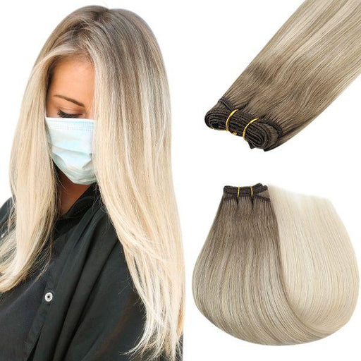  Moresoo Sew in Hair Extensions Human Hair Blonde Hand Tied  Weft Hair Extensions Human Hair Medium Brown Highlighted with Blonde Remy  hair Wefts Human Hair Sew in Extensions 100g 