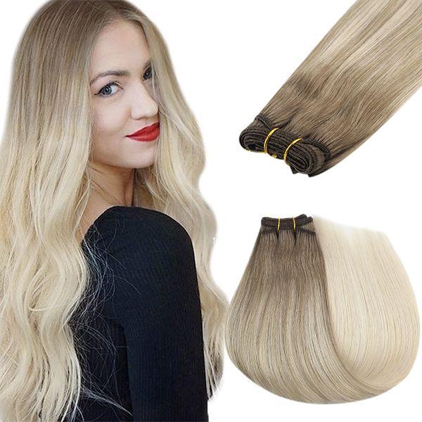 Weft Hair Extensions Balayage Blonde Sew in Human Hair #BA14/60