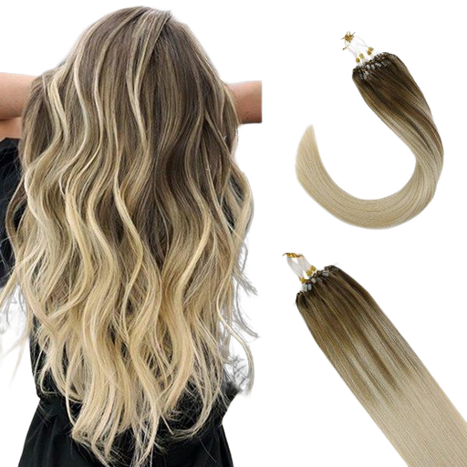 Hairro Micro Loop Ring Human Hair Extensions Micro Link Micro Beads Remy  Hair Balayage Highlights Keratin I Tip Pre Bonded Weft Virgin Hair 20 inch