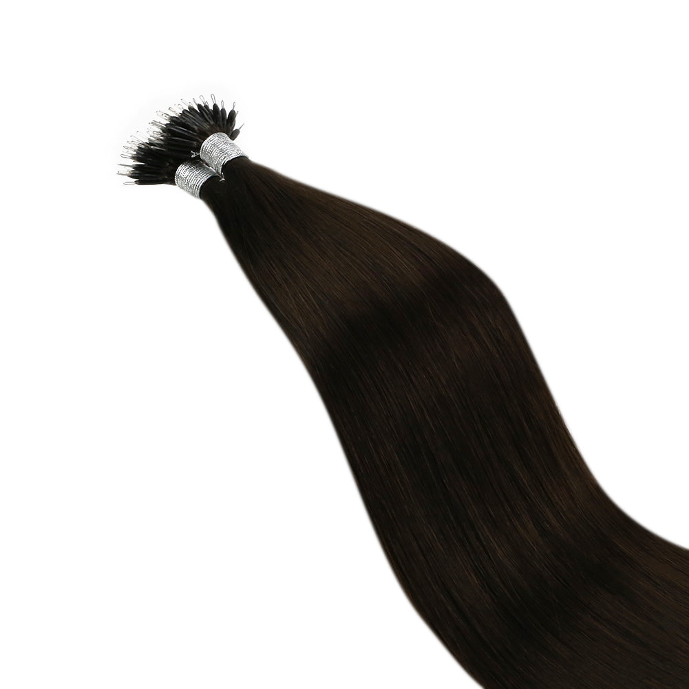 Pre Bonded Nano Ring Darkest Brown Human Hair Extensions Straight #2