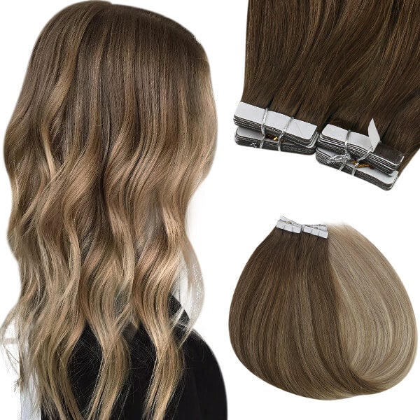 sunny hair ，balayage brown and blonde tape ins tape in hair extensions real hair tape in human hair extensions tape in hair extensions real hair human hair extensions tape in balayage hair extensions human hair