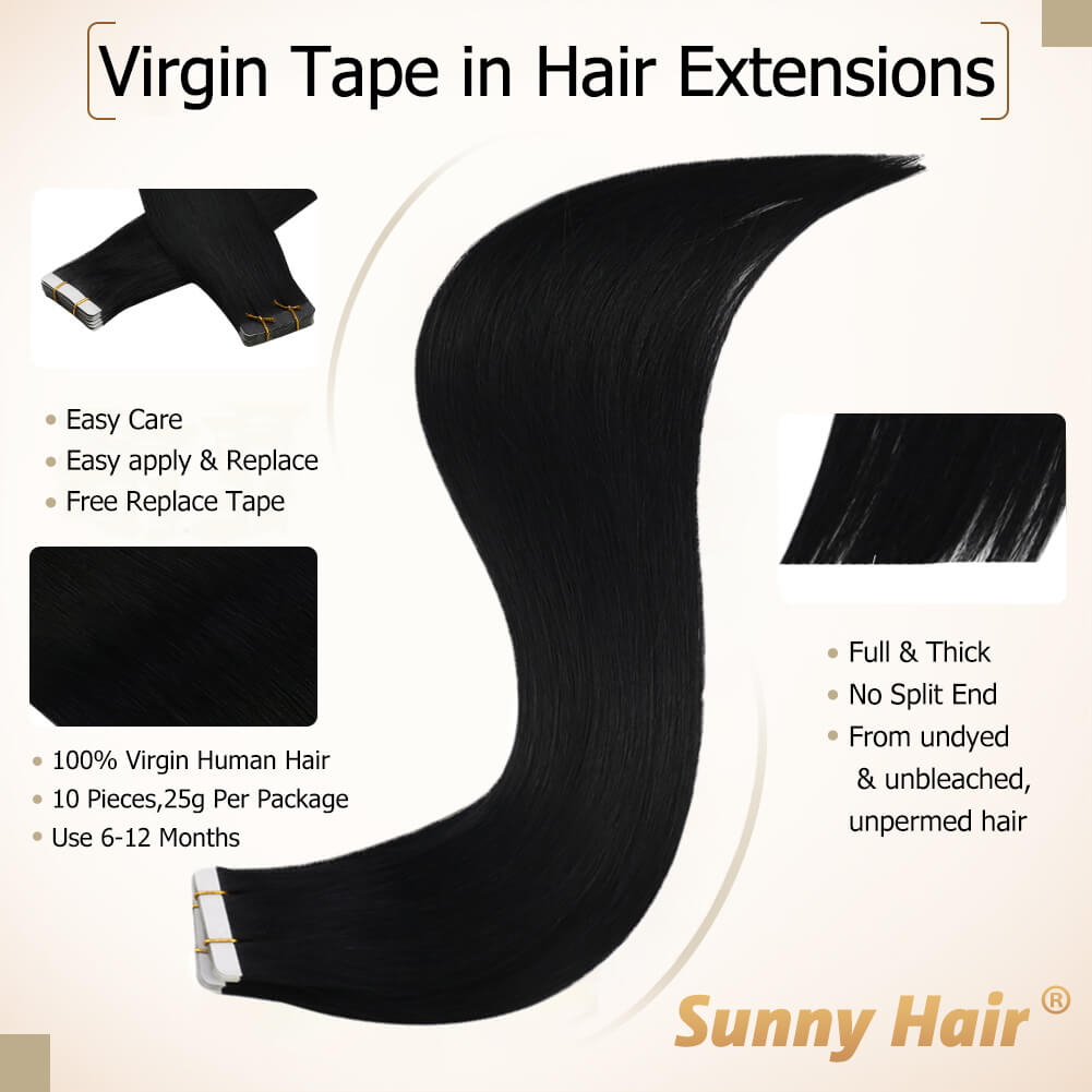Virgin Hair Tape in Human Hair Extensions Natural Black
