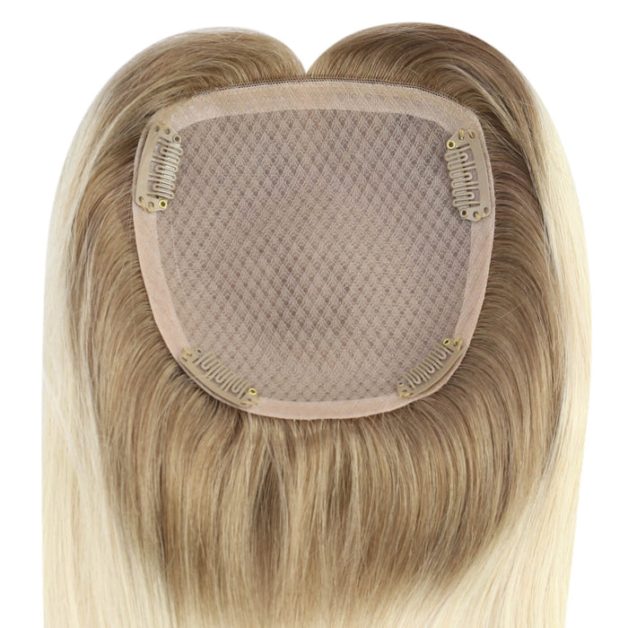 Mono Topper,human hair topper,high-quality remy hair extensions,hair topper women,hair topper,wig,hair topper silk base,hair topper human hair,light brown hair topper,blonde hair topper,natural blonde hair topper,balayage hair topper,balayage hair extensions,blonde highlight,brown highlight,,topper worn in middle,blonde highlight,topper center parting