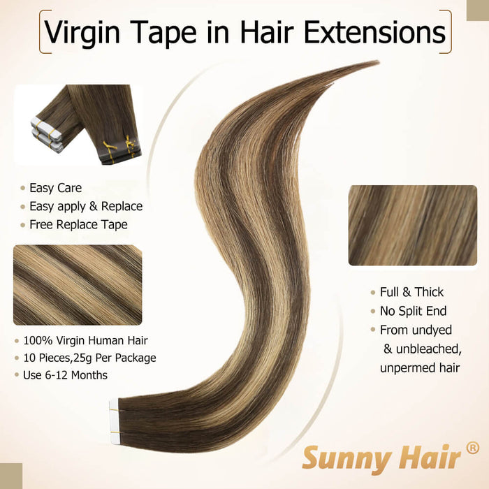 brown with blonde tape in hair extensions tape on virgin hair