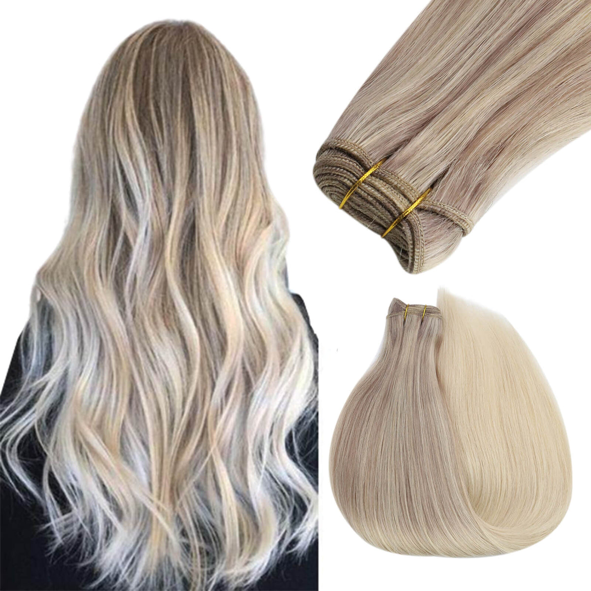 Sew in Weft Human Hair Extensions Balayage Blonde #Nordic