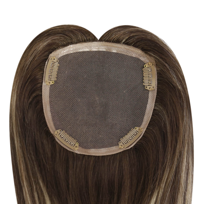 Mono Topper,human hair topper,high-quality virgin hair extensions,hair topper women,hair topper,wig,hair topper silk base,hair topper human hair,dark brown hair topper,brown hair topper,natural brown hair topper,human hair topper medium brown,blonde hair topper,balayage hair topper,balayage hair extensions,blonde highlight,brown highlight,easy to remove,easy to wear,easy to apply,natural appearance hair extensions,topper wear in the middle