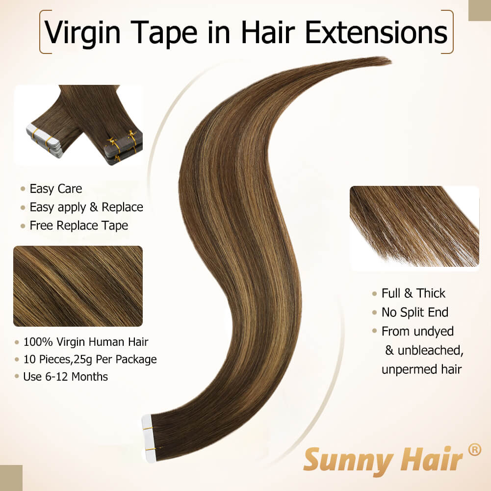 hair extensions for thin hair,hair extensions for short hair,brown highlight tape in hair extensions sunny tape in hair